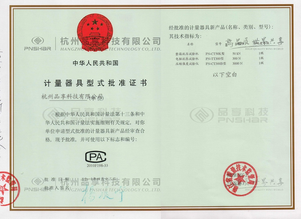 CMC Measurement Permit Approval Certificate